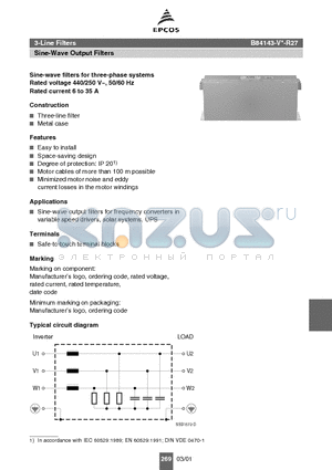 B84143-V16-R27 datasheet - 3-Line Filters Sine-Wave Output Filters