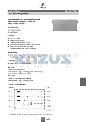 B84143-V25-R27 datasheet - 3-Line Filters Sine-Wave Output Filters