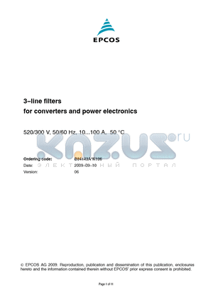 B84143A0010R106 datasheet - 3-line filters for converters and power electronics