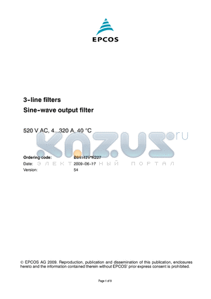 B84143V0011R227 datasheet - 3-line filters Sine-wave output filter