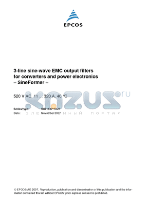 B84143V0016R127 datasheet - 3-line sine-wave EMC output filters for converters and power electronics -SineFormer-