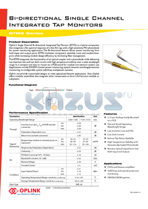 BTMS3020500115 datasheet - Bi-directional Single Channel Integrated Tap Monitors