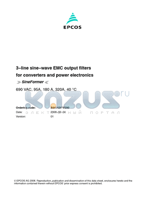 B84143V0180R290 datasheet - 3−line sine−wave EMC output filters for converters and power electronics