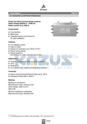 B84144-A120-R datasheet - 4-Line Filters for Converters and Power Electronics