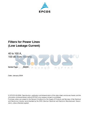 B84261C1400E001 datasheet - Filters for Power Lines