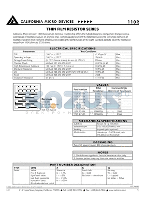 110R1102X datasheet - THIN FILM RESISTOR SERIES