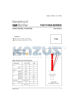 110RIA datasheet - PHASE CONTROL THYRISTORS