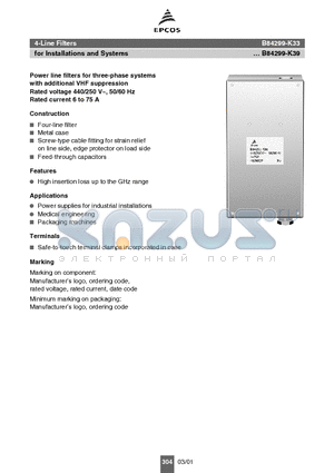 B84299-K37 datasheet - 4-Line Filters for Installations and Systems