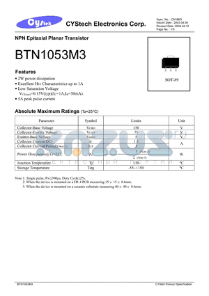 BTN1053M3 datasheet - NPN Epitaxial Planar Transistor