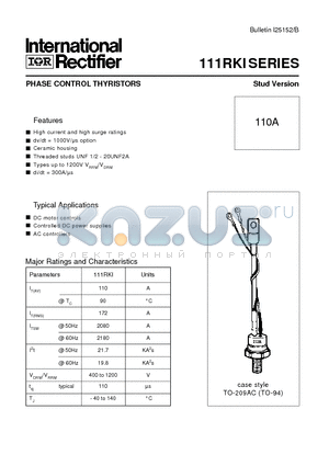 110RKI120 datasheet - PHASE CONTROL THYRISTORS Stud Version