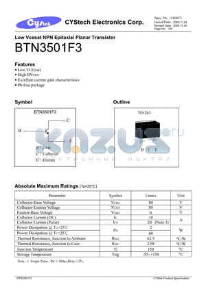 BTN3501F3 datasheet - Low Vcesat NPN Epitaxial Planar Transistor
