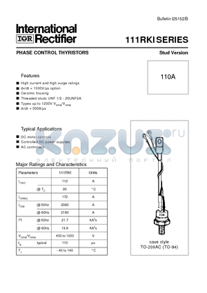 110RKI40 datasheet - PHASE CONTROL THYRISTORS Stud Version