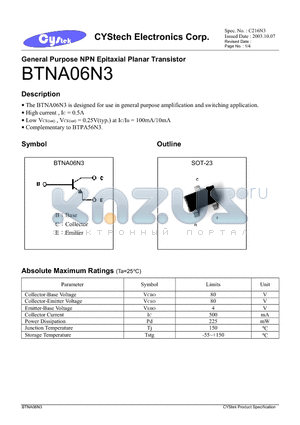 BTNA06N3 datasheet - General Purpose NPN Epitaxial Planar Transistor