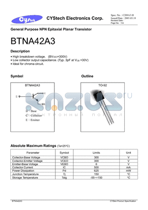 BTNA42A3 datasheet - General Purpose NPN Epitaxial Planar Transistor