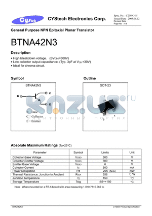 BTNA42N3 datasheet - General Purpose NPN Epitaxial Planar Transistor