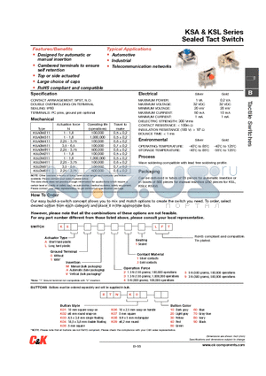 BTNK0250 datasheet - KSA & KSL Series Sealed Tact Switch