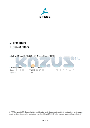 B84771A0008A000 datasheet - 2-line filters IEC inlet filters