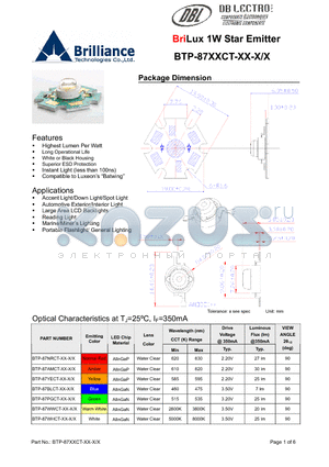 BTP-87AMCT-B6-X/WB datasheet - BriLux 1W Star Emitter