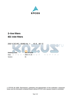 B84776A0004A000 datasheet - 2-line filters IEC inlet filters