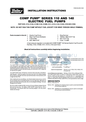 110_140 datasheet - ELECTRIC FUEL PUMPS