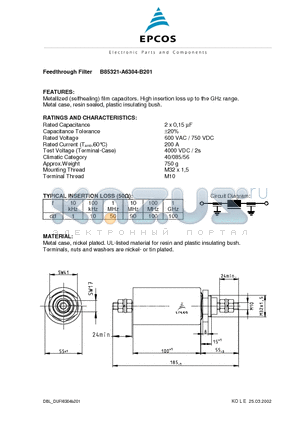 B85321A6304B201 datasheet - Metallized (selfhealing) film capacitors