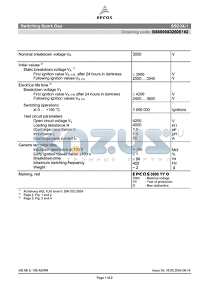 B88069X0260S102 datasheet - Switching Spark Gap