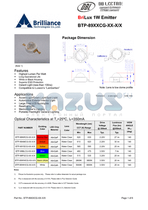 BTP-89AMCG-B6-H/W datasheet - BriLux 1W Emitter