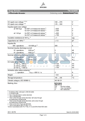 B88069X6660T103 datasheet - SURGE ARRESTER 3-electrode arrester