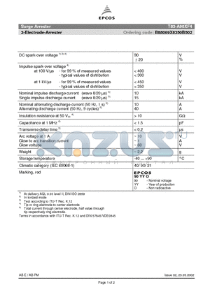 B88069X8350B502 datasheet - SURGE ARRESTER 3-electrode arrester