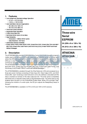 AT93C56A-10PU-1.8 datasheet - Three-wire Serial EEPROM