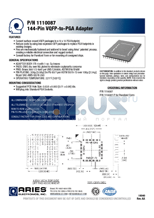 1110087-P datasheet - 144-Pin VQFP-to-PGA Adapter