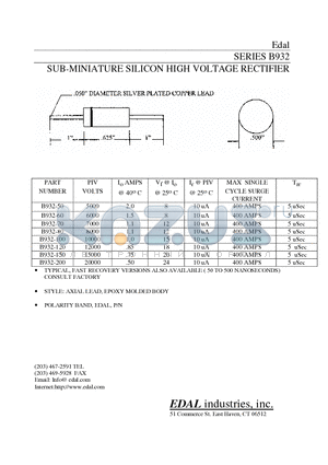 B932-100 datasheet - SUB-MINIATURE SILICON HIGH VOLTAGE RECTIFIER