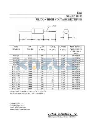 B933-100 datasheet - SILICON HIGH VOLTAGE RECTIFIER