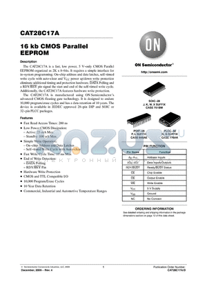 CAT28C17ALI-20T datasheet - 16 kb CMOS Parallel EEPROM