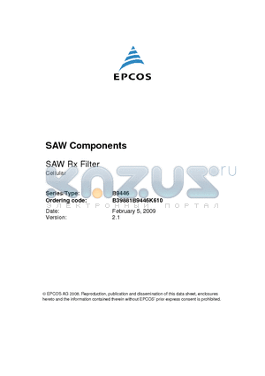 B9446 datasheet - SAW Rx Filter Cellular