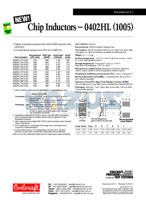 0402HL-331XJR datasheet - Higher inductance values than other 0402 ceramic chip inductors