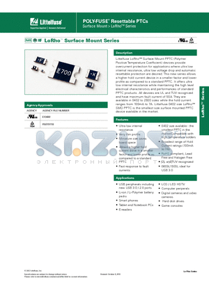 0402L035SL datasheet - LoRhoTM Surface Mount Series