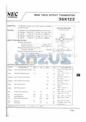 3SK122 datasheet - MOS FIELD EFFECT TRANSISTOR