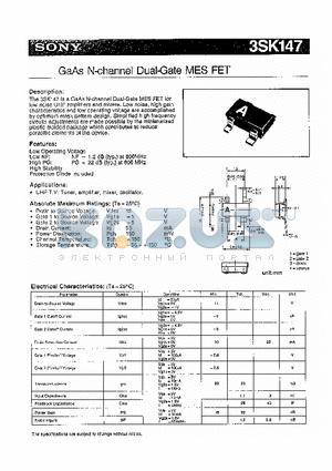 3SK147 datasheet - GAAS N-CHANNEL DUAL-GATE MES FET