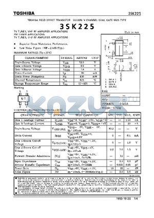 3SK225 datasheet - N CHANNEL DUAL GATE MOS TYPE (TV, FM TUNER VHF RF, UHF RF AMPLIFIER APPLIATIONS)