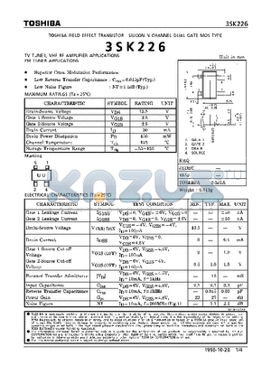 3SK226 datasheet - N CHANNEL DUAL GATE MOS TYPE (TV TUNER, VHF RF AMPLIFIER , FM TUNER APPLICATIONS)