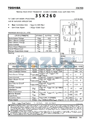 3SK260 datasheet - N CHANNEL DUAL GATE MOS TYPE (TV TUNER VHF MIXER,VHF RF AMPLIFIER APPLICATIONS)