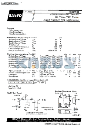 3SK263 datasheet - FM Tuner, VHF Tuner, High-Frequency Amp Applications