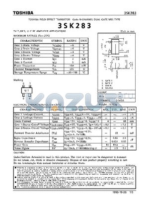 3SK283 datasheet - N CHANNEL DUAL GATE MES TYPE (TV TUNER, UHF RF AMPLIFIER APPLICATIONS)
