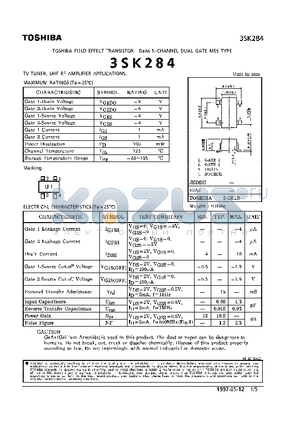 3SK284 datasheet - N CHANNEL DUAL GATE MES TYPE (TV TUNER, UHF RF AMPLIFIER APPLICATIONS)