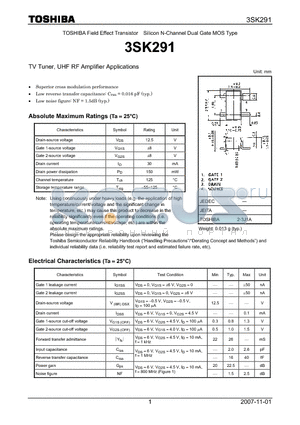 3SK291_07 datasheet - TV Tuner, UHF RF Amplifier Applications