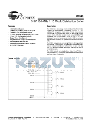 B9949CA datasheet - 3.3V 160-MHz 1:15 Clock Distribution Buffer