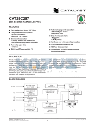 CAT28C257LI-12T datasheet - 256K-Bit CMOS PARALLEL EEPROM