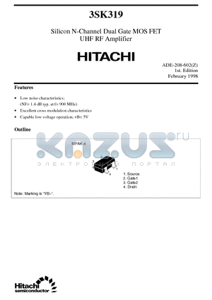 3SK319 datasheet - Silicon N-Channel Dual Gate MOS FET UHF RF Amplifier