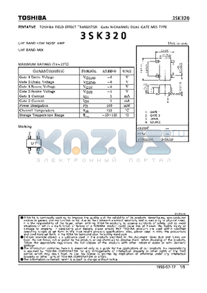 3SK320 datasheet - N CHANNEL DUAL GATE MES TYPE (UHF BAND LOW NOISE AMP, MIX)